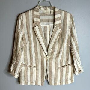 CHICO’S STRIPED LIGHTWEIGHT LINEN/COTTON BLEND BLAZER/JACKET